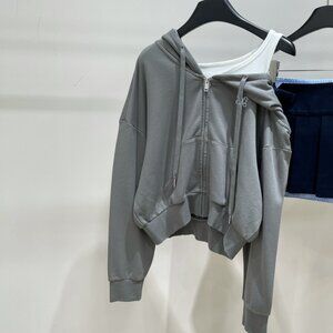 ANN ANDELMAN Off-Shoulder Faux Two-Piece Sweatshirt